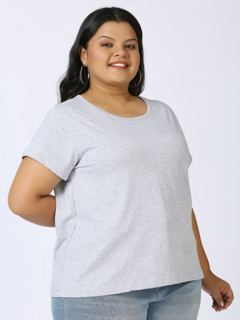 Vaishvik Women Plus Size Solid Round Neck Pure Cotton T-shirt - Image 4