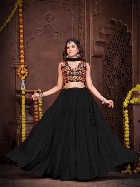 Warthy Ent Floral Embroidered Semi-Stitched Lehenga & Unstitched Blouse With Dupatta