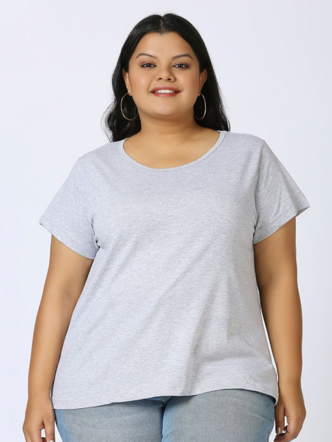 Vaishvik Women Plus Size Solid Round Neck Pure Cotton T-shirt