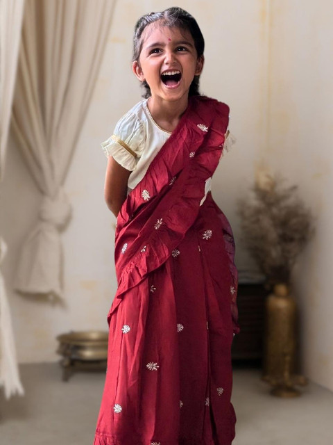 Tura Turi Girls Embroidered Prestitched Silk Saree