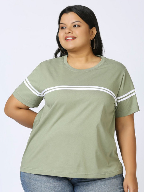 Vaishvik Plus Size Striped Pure Cotton Regular Fit T-shirt