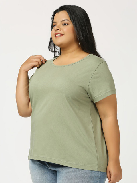 Vaishvik Women Plus Size Solid Round Neck Pure Cotton T-shirt - Image 3