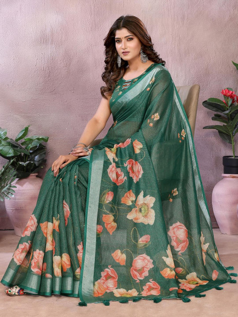 vj fashion Women Green Sarees