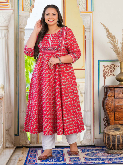 KALINI Women Plus Size Ethnic Motifs Printed Festive Anarkali Kurta