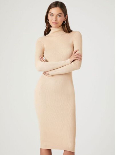 TRENDY ERA Women Ribbed High Neck Bodycon Dress