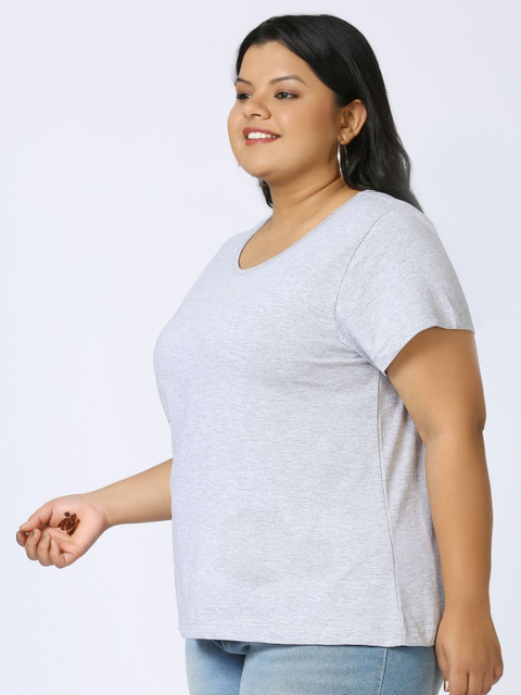 Vaishvik Women Plus Size Solid Round Neck Pure Cotton T-shirt - Image 3
