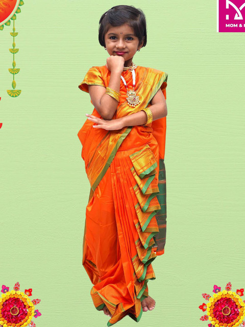 Mom and Me Kids-Girls Orange Sarees