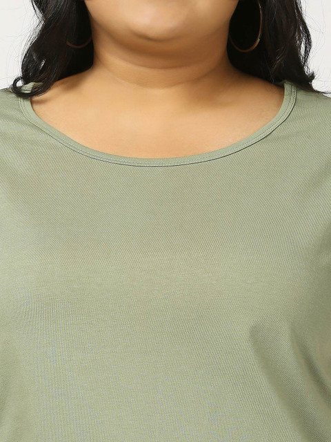 Vaishvik Women Plus Size Solid Round Neck Pure Cotton T-shirt - Image 2
