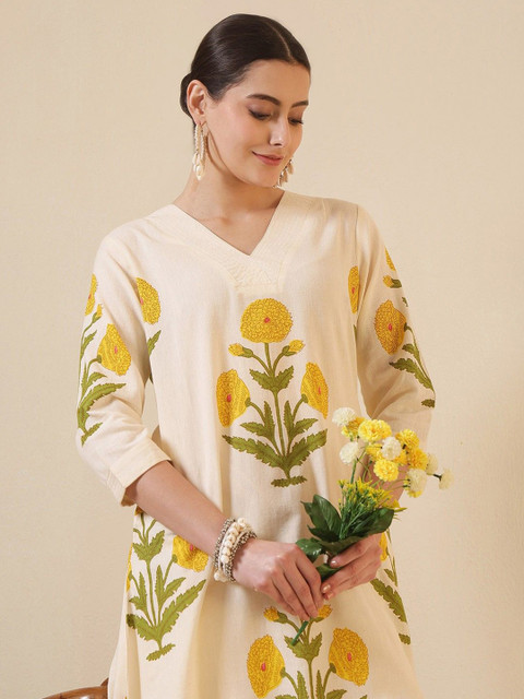PHYSIL Women Ethnic Motifs Printed Pure Cotton V-Neck A-Line Kurta
