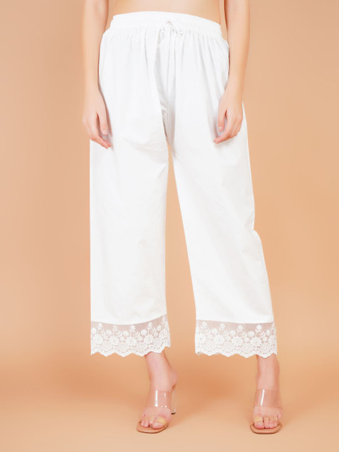 Karthav Fashion Women Floral Hem Design Cotton Straight Fit Palazzos