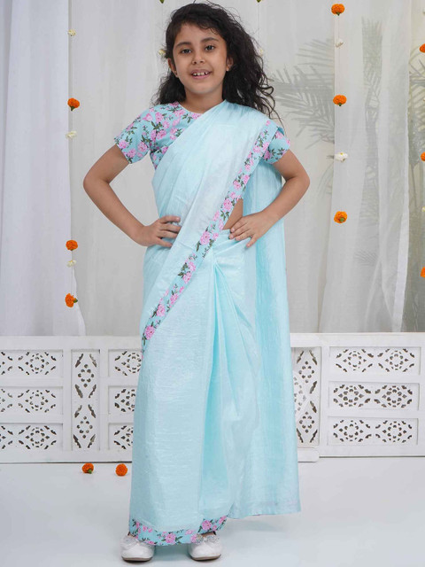 Little Bansi Girls Floral Print Ready To Wear Saree