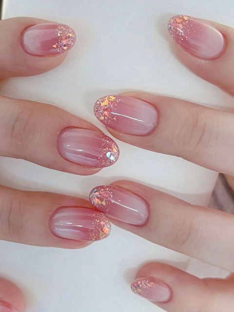 GLOW CUPID 24 Pieces Reusable Press On Nails - Blush Glimmer