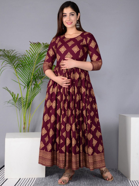 RANGEELO JAIPUR Floral Printed Maternity Anarkali Kurta