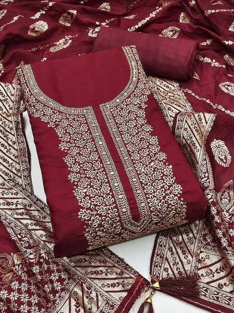 SYS Brand - Shop Your Style Floral Embroidered Sequinned Unstitched Dress Material