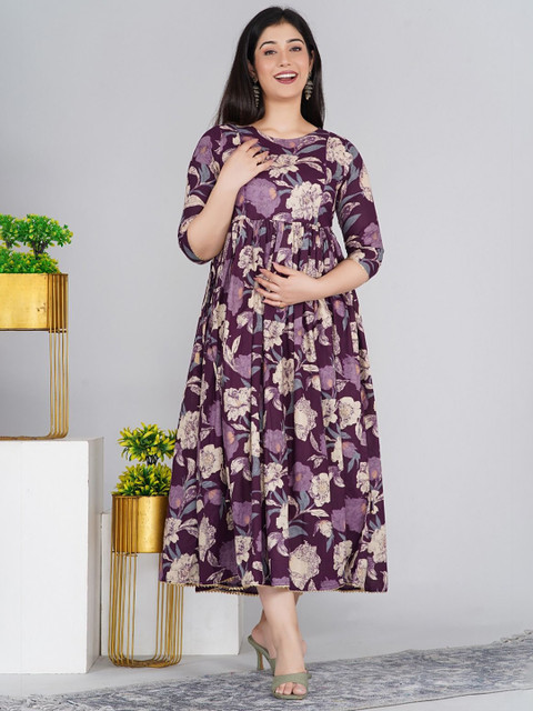 RANGEELO JAIPUR Women Floral Printed Maternity Anarkali Kurta