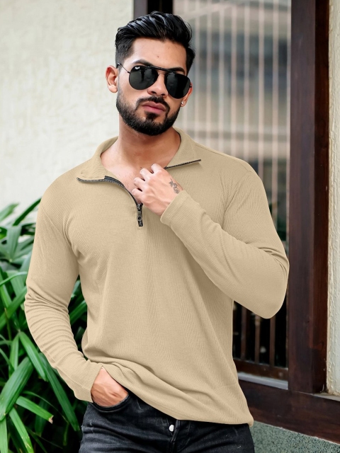 KAJARU Men Polo Collar Self Design T-shirt