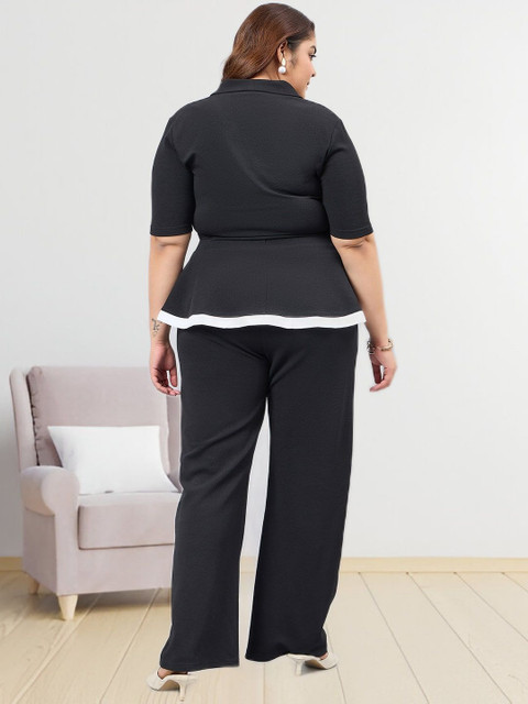 Sztori Plus Size Lapel Collar Top With Trousers - Image 4