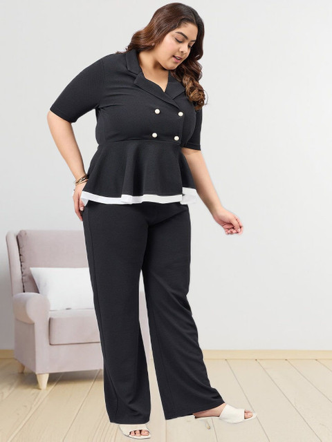 Sztori Plus Size Lapel Collar Top With Trousers - Image 6