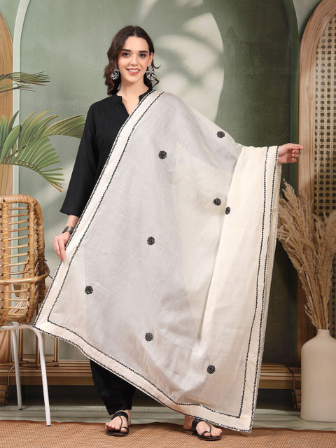Clora Creation Floral Embroidered Cotton Dupatta With Thread Work