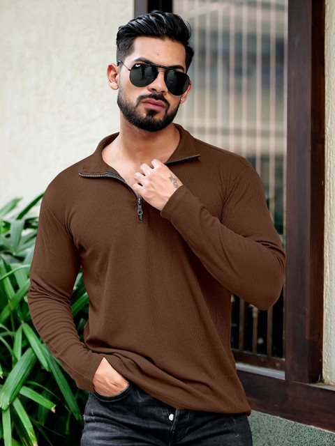 KAJARU Self Design Polo Collar Long Sleeves T-shirt