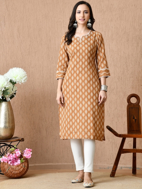 HERE&NOW Women Floral Printed Festive Cotton Straight Kurta