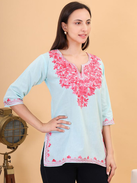ZREMA Women XS Ethnic Motifs Embroidered Thread Work Kurti - Image 3