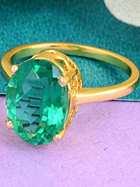 Brass Goldplated High Crown Faux Columbian Emerald Panna Fingerring Men Women