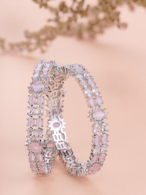 Opal Touch Set Of 2 Rhodium Plated American Diamond Studded Bangles