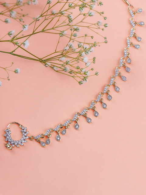 Opal Touch Gold-Plated Cubic Zirconia Studded Chained Nosepin