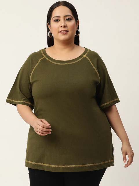 theRebelinme Women Plus Size Cotton Round Neck T-shirt