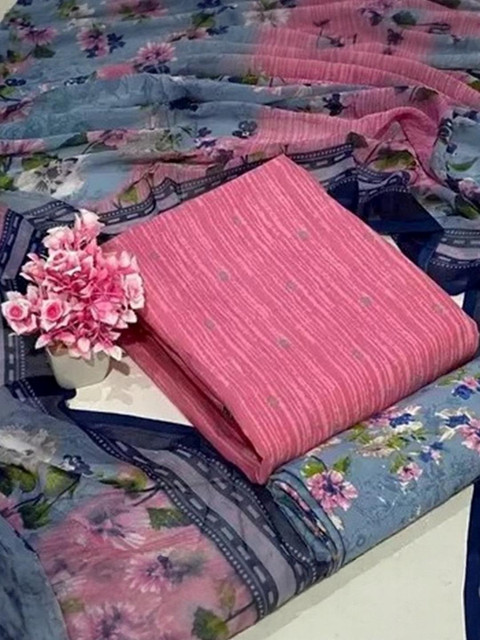 Unstitched Printed Cotton Blend Kurta & Patiyala Dress Material with Dupatta