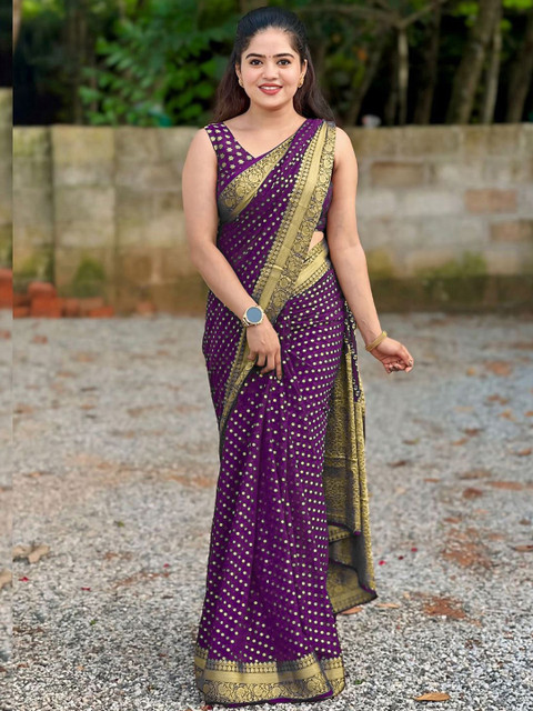 KALINI Woven Design Zari Saree With Unstiched Blouse Piece