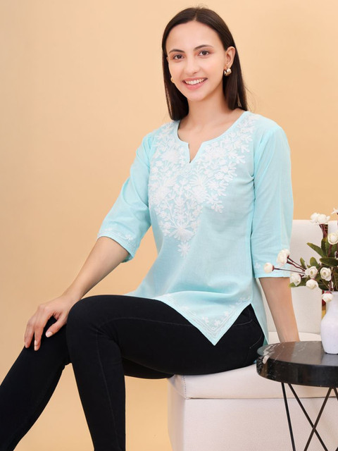 ZREMA Women XS Ehnic Motifs Embroidered Thread Work Kurti - Image 7