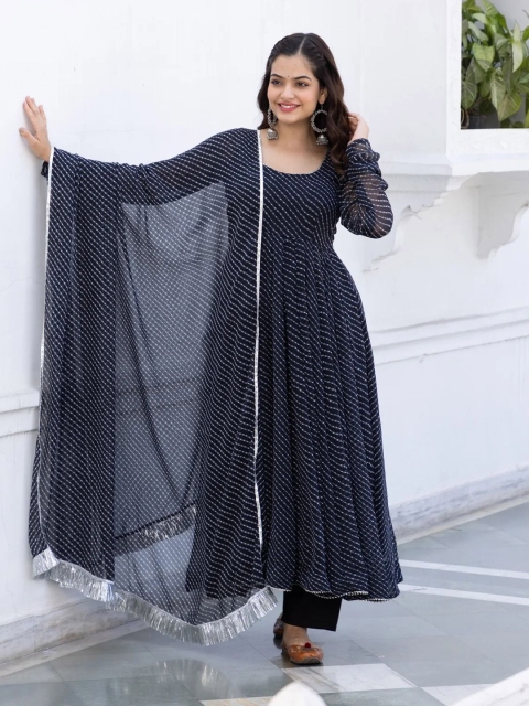 Lakshya Fashion Mart Women Striped Anarkali Kurta With Dupatta