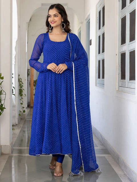 Lakshya Fashion Mart Women Striped Anarkali Kurta With Dupatta