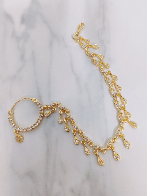 Opal Touch Gold-Plated Cubic Zirconia Studded Chained Nosepin