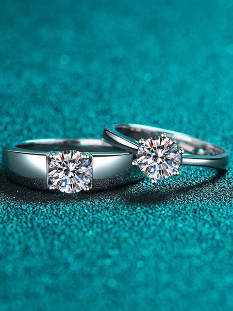 kazare Unisex Set Of 2 Rhodium Plated Stones Studded Adjustable Finger Rings