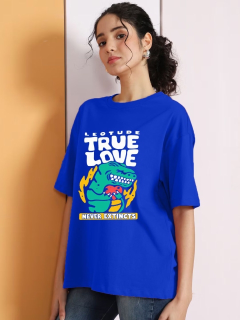 Leotude Women Graphic Printed Round Neck Oversized T-shirt