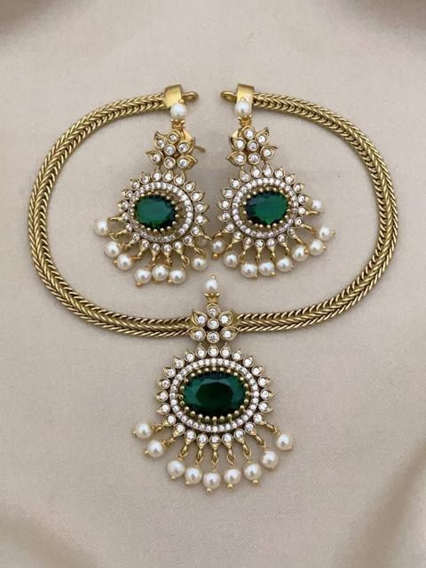 D Rio Fashions Women Gold-Plated Cubic Zirconia Stone Studded & Beaded Jewellery Set