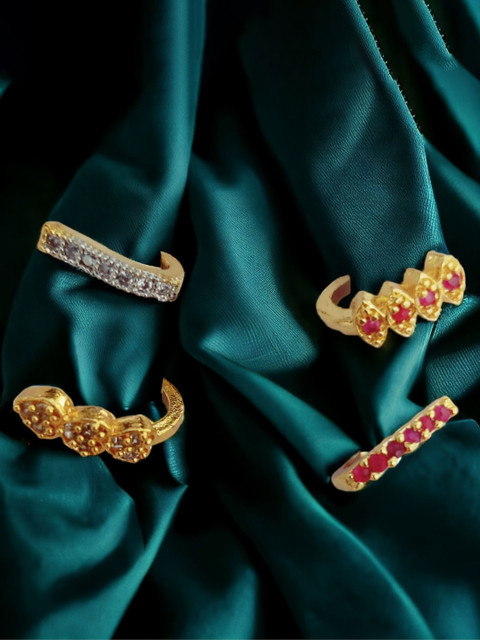 Opal Touch Set Of 4 Gold-Plated Cubic Zirconia Studded Stud Nosepin