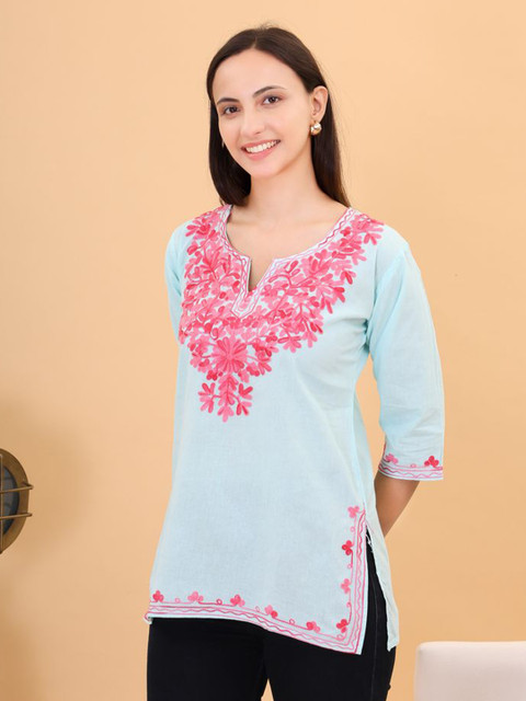 ZREMA Women XS Ethnic Motifs Embroidered Thread Work Kurti - Image 4