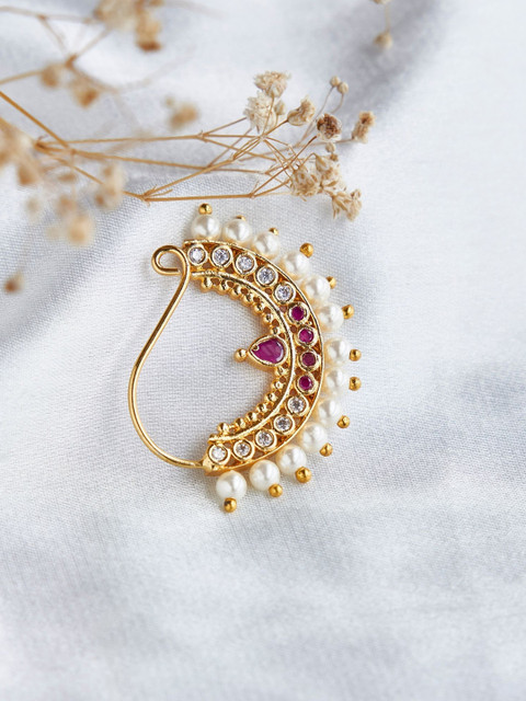 Opal Touch Gold-Plated Cubic Zirconia Studded Stud Nosepin