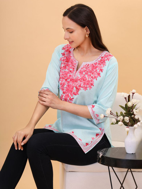 ZREMA Women XS Ethnic Motifs Embroidered Thread Work Kurti - Image 7