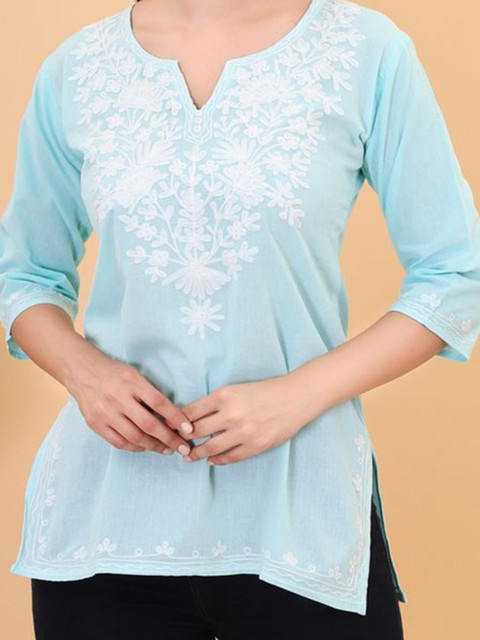 ZREMA Women XS Ehnic Motifs Embroidered Thread Work Kurti - Image 2