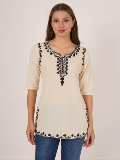 Diktmark Women Embroidered Short Kashmiri Cotton Kurti