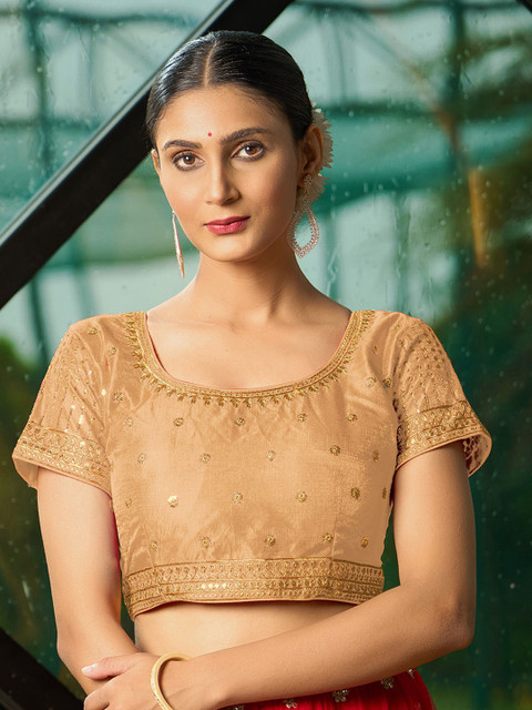 HERE&NOW Embroidered Silk Round-Neck Saree Blouse