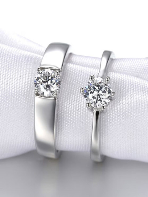 Vivity Set Of 2 Silver-Plated American Diamond Stone Studded Adjustable Finger Ring