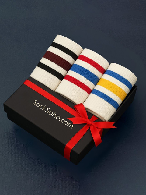 SockSoho Pack Of 3 Striped Ankle Length Socks