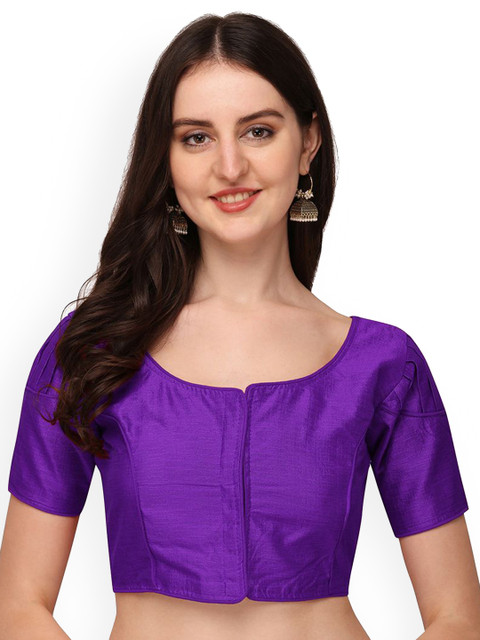 HERE&NOW Silk Round Neck Puff Sleeves Readymade Saree Blouse