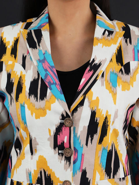 Talethread Printed Jaipur Cotton Single-Breasted Casual Blazer - Image 2